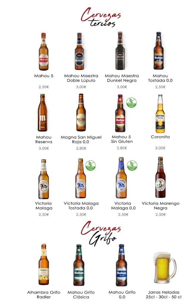 carta de tercios de cerveza