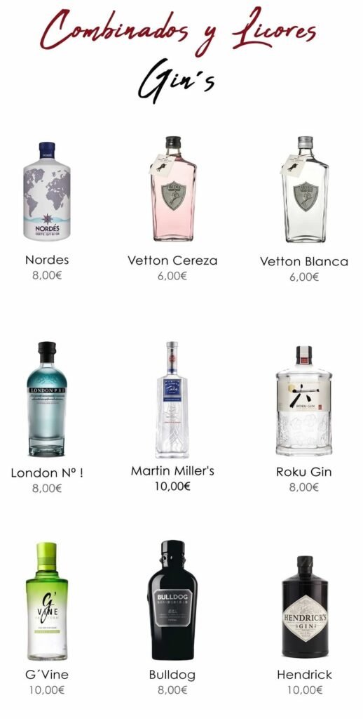 carta de combinados y licores - gins